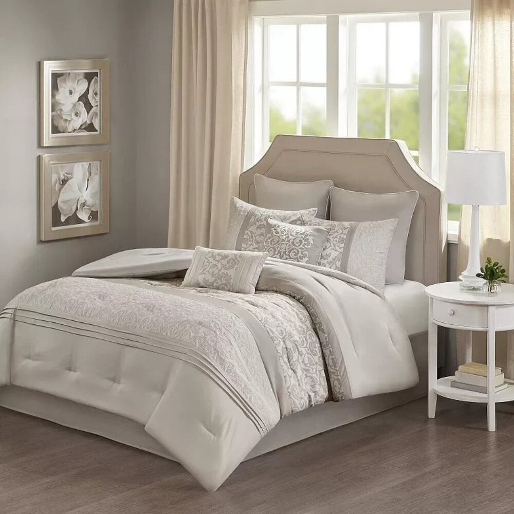 510 Design Lynda Embroidered 8 Piece Comforter Set Queen Tan Taupe $109